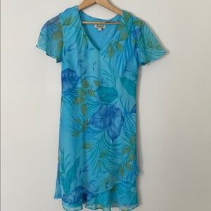 90s vintage chiffon layered dress with capped sleeves